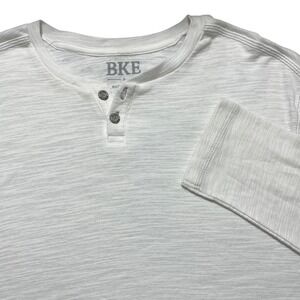 BKE Mens Long Sleeve Henley Shirt White Slub Knit Size L Casual Three Button